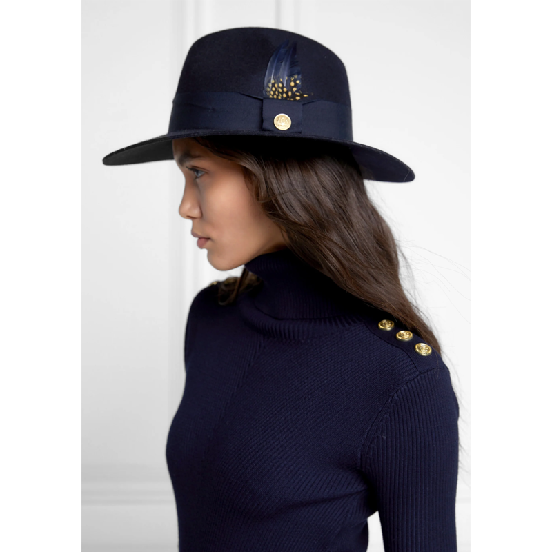 Holland Cooper Trilby Hat Spot Feather - Ink Navy-1